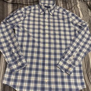 Peter Millar Blue and White Plaid Casual Button Down Shirt
